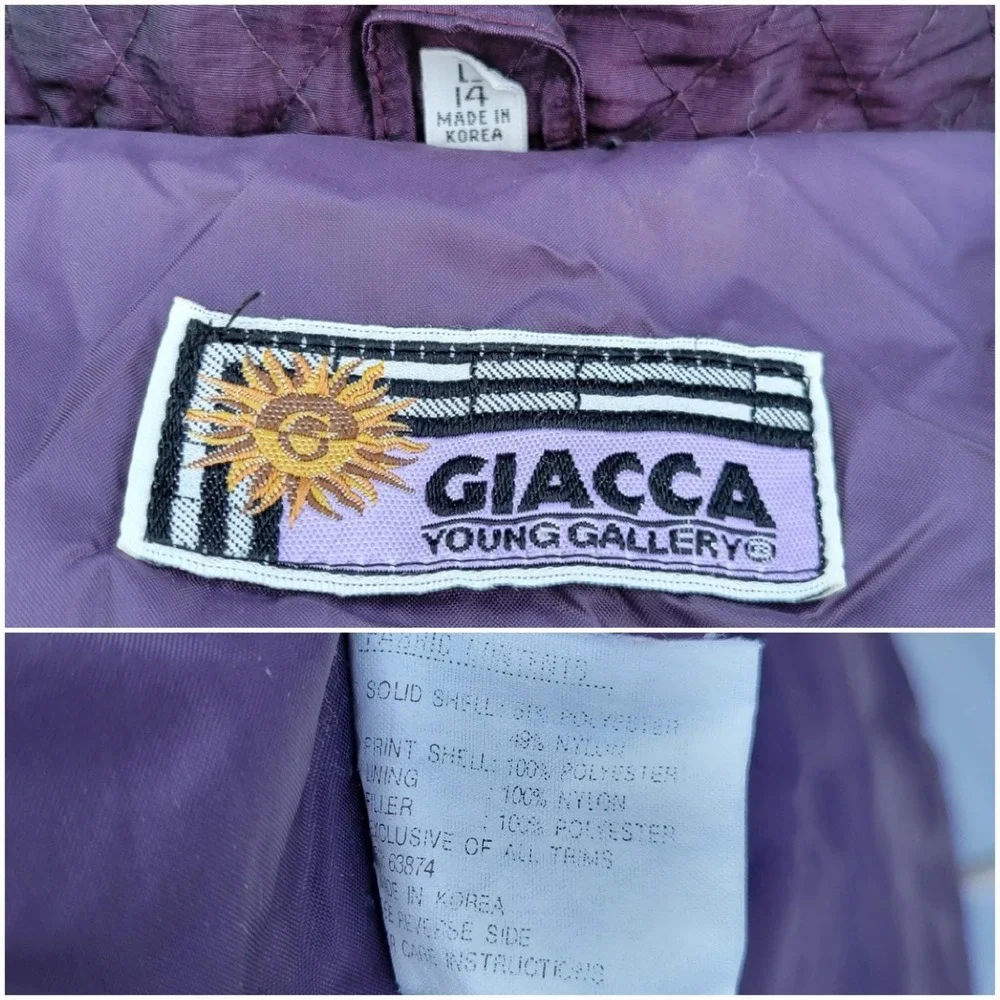 Vintage 80s Giacca Young Gallery Puffer Ski Jacket Purple Paisley‎ Brocade 14